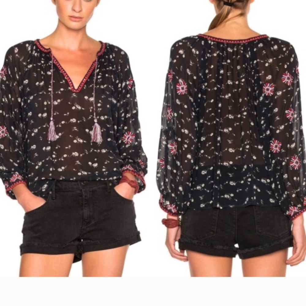 Ulla Johnson Lida Floral Georgette Slik Blouse With Embroidered Details